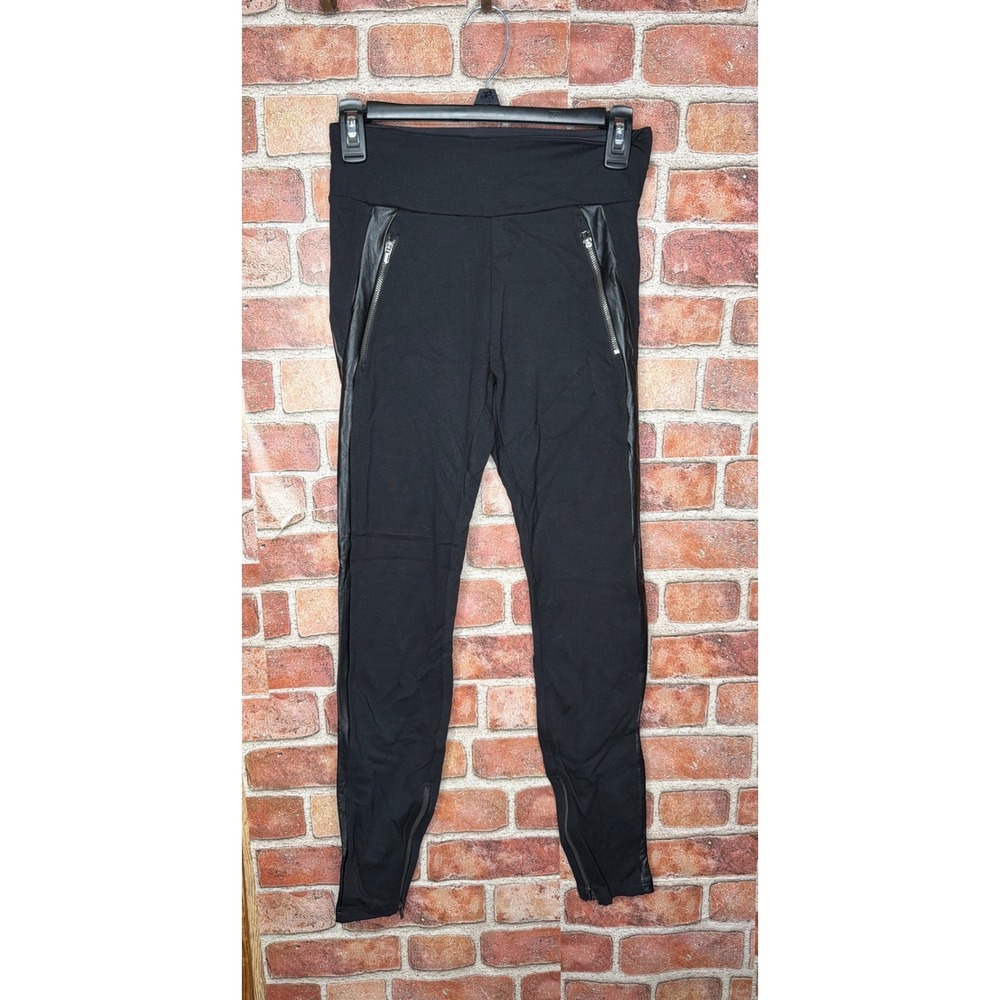 Athleta Black Faux Leather Trim Moto Leggings Zipper Detail High Rise Pants 4